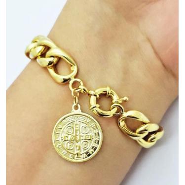 Imagem de Pulseira Grumet Com Pingente São Bento Banho Ouro 1796C 4322 - Très Ch