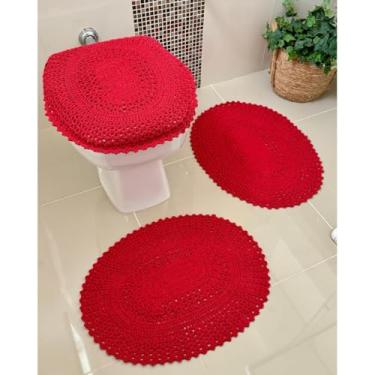 Imagem de Jogo De Banheiro Em Crochê 3 Peças Vezinho Liso Artesanal (Vermelho)