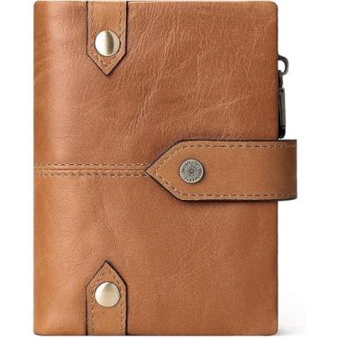 Imagem de Carteira De Couro Masculina Com Bloqueio Rfid Bolsa Fina Porta-moedas Com Zíper Bolso Para Moedas Titular Do Cartão De Crédito, Orange, One Size