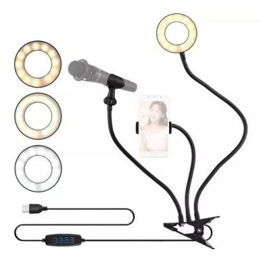 Imagem de Ring Light Iluminador Led Portátil 3 Em 1 Microfone Usb Make - DS