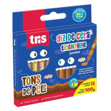 Imagem de Giz de Cera Jumbo Tons de Pele TRIS Triangular 12 Cores