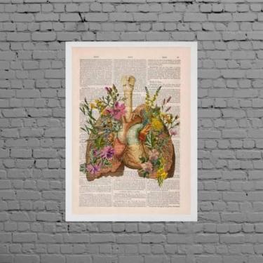 Imagem de Quadro Decorativo Pulmão Com Flores 24X18Cm Moldura Preta - Quadros On