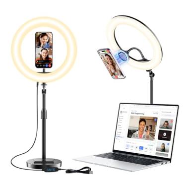 Imagem de Anel de luz de mesa com suporte magnético para telefone, kit de iluminação de podcasts de videoconferência de 25 cm para laptop, monitor de computador, zoom de chamadas, luz halo de LED de 3 cores com