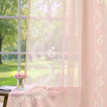 Imagem de Cortinas transparentes jinchan Belrose Pink Floral 240x245cm 2 painéis