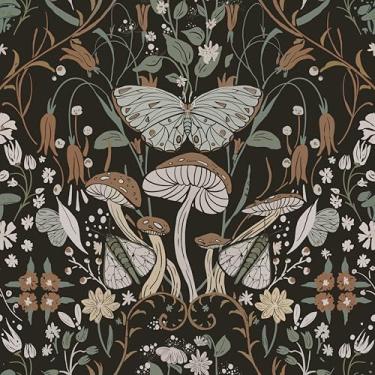 Imagem de Papel de parede vintage para contato boho 44 x 200 cm, papel de parede botânico preto, autoadesivo, removível, para banheiro, quarto, cozinha, armários, rolo de vinil