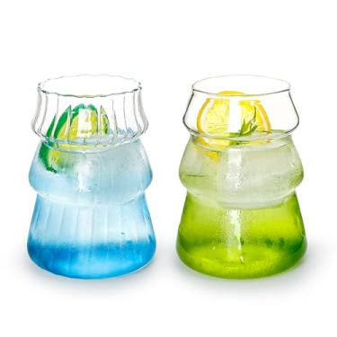 Imagem de Koythin Copos de vidro com nervuras de 2 peças, copos vintage para café gelado, suco, coquetéis, leite, chá, cerveja, 473 g/450 ml (árvores)