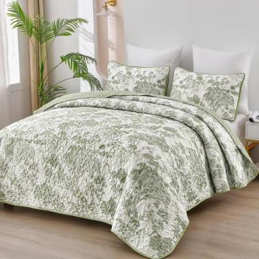Imagem de Conjunto de edredões WONGS BEDDING Botanical Queen Size, verde sálvia,