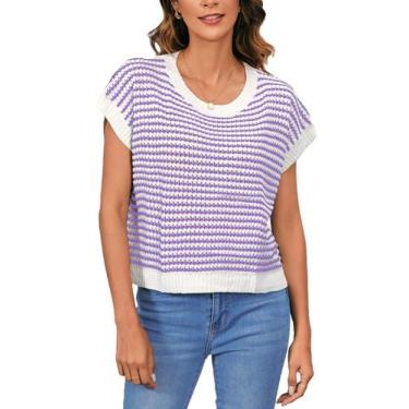 Imagem de Camiseta regata MakeMeChic feminina listrada roxa
