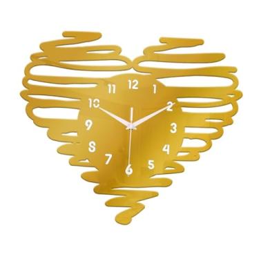Imagem de Bothyi Relógio de parede em formato de coração, relógio decorativo analógico com movimento silencioso, decoração para casa, inauguração de casa, sala de, Ouro