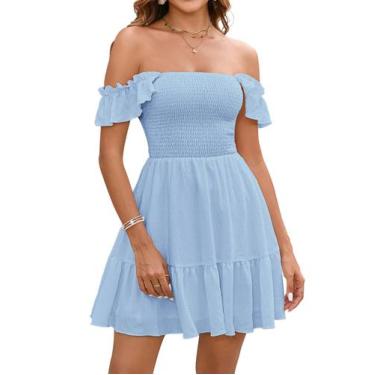 Imagem de Vestido GLNEGE Summer Mini Casual A-Line Azul com babados para mulhere