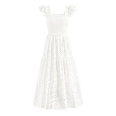 Imagem de Vestido maxi feminino PRETTYGARDEN com gola quadrada, ilhó, branco, GG