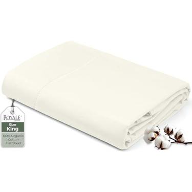 Imagem de Royale Linens Lençol de cima King 100% algodão orgânico – super macio – Lençol de cima percal – Lençol de cima King vendido separadamente – Apenas lençóis marfim respiráveis, frescos e nítidos (266 cm