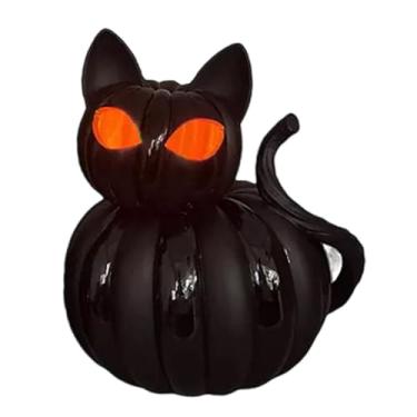 Imagem de rockible Decoração de abóbora de gato de Halloween Luz noturna Abajur de cabeceira Enfeite para banheiro e escritório, S