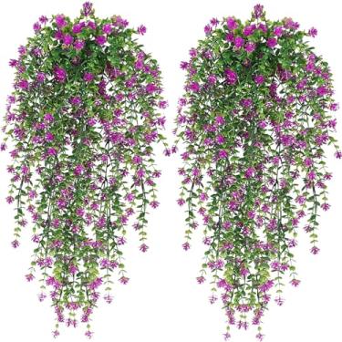 Imagem de Pacote com 4 plantas artificiais penduradas samambaias falsas plantas grandes plantas falsas plantas de parede planta de videira de hera para prateleira, sala de casa, escritório, decoração de