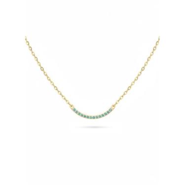 Imagem de PENLYU Colar feminino com pedra do mês de nascimento em ouro 14K, pingente de barra curvada, colar de irmãs, presentes para mãe e família, design de um terço de círculo, joia de presente de