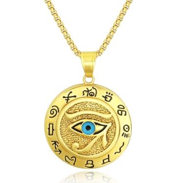 Imagem de Leashelllinco Colar com pingente de olho egípcio de Hórus, amuleto de proteção antigo com cristal azul, joia religiosa masculina, 23.6, Liga de aço, Sem Pedra Preciosa