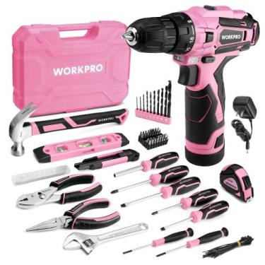 Imagem de Conjunto de ferramentas WORKPRO Pink com furadeira elétrica 108 unidad