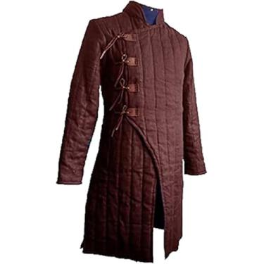 Imagem de Medieval Armour Casaco Gambeson acolchoado grosso Aketon mangas inteiras Gambeson Armor Costume Jacket Armor Costumes Dress, Marrom, GG