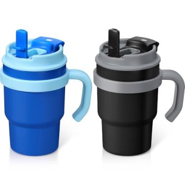 Imagem de Copo infantil isolado de 382 g com canudo, pacote com 2 garrafas de água com isolamento de aço inoxidável de parede dupla com tampas 2 em 1, garrafa de água à prova de vazamento para escola