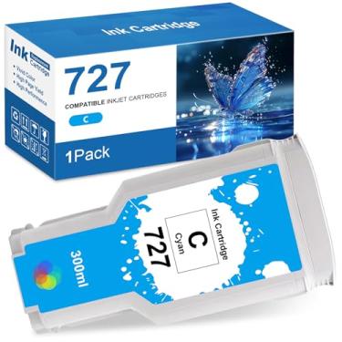 Imagem de Cartuchos de tinta 727XL 300 ml ciano de substituição para HP 727 cartucho de tinta compatível com impressoras DesignJet T930 T2530 T1530 T2500 T920 T1500 - ciano (pacote com 1, F9J76A)