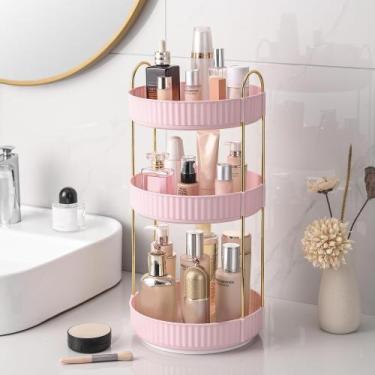 Imagem de Organizador de maquiagem Aveniee 360 Rotating for Vanity Pink 3 níveis