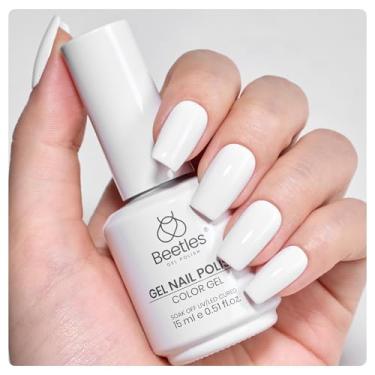 Imagem de Esmalte de gel branco Beetles - Esmalte UV francês de 15 ml, arte de manicure, salão de manicure, design faça você mesmo, presente de floco de neve para mulheres, frasco colorido de gel
