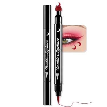 Imagem de BINGBRUSH Lápis delineador de estrela líquido de cabeça dupla, lápis de carimbo vermelho, cores, flores, coração, lua, carimbos faciais, maquiagem, colorido, impermeável, fino, ponta de feltro