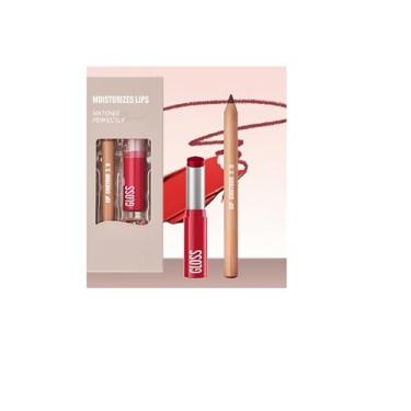 Imagem de Melemando Conjunto de 2 peças de delineador labial e batom, 2 em 2 delineadores labiais à prova d'água, conjunto de batom de longa duração, lápis lipliner fosco e kits de maquiagem de brilho labial