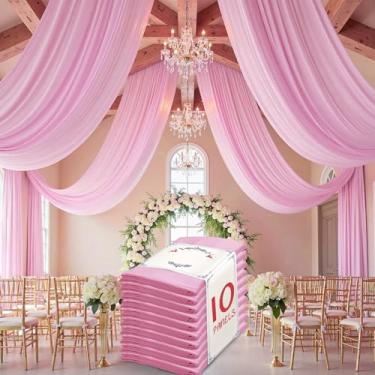 Imagem de leegleri Cortina de teto rosa de 1,5 m × 20 pés para festas de casamento, tecido drapeado de poliéster sem rugas, cortina rosa para festa, barraca, hotel, banquete, salão, decoração de teto, 10