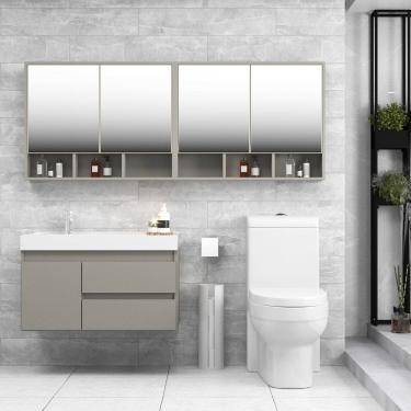 Imagem de Conjunto Gabinete para Banheiro com Espelheira Floripa Cimento