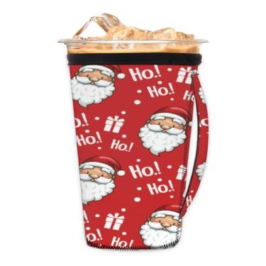 Imagem de FengQuGou Capa Para Copo De Café Gelado Reutilizável Com Alça, Papai Noel, Natal, Isolamento Gelo Neoprene Vermelho, Compatível Porta-Bebidas, Tamanho Médio 24-28 Oz Copos E Bebidas