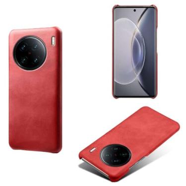 Imagem de Capa para vivo X90 Pro+,Proteção contra quedas,Casca de volta de cor sólida simples,Design de couro de imitação de plástico-Red