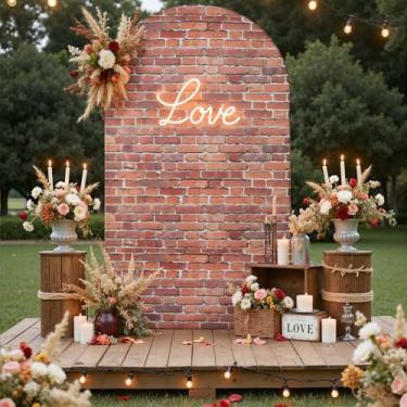 Imagem de Capa de fundo de arco de tijolo vermelho de 2,2 m - Fundo vintage com foto de caubói para festa de aniversário, chá de bebê, Halloween, sem rugas, elastano elástico, personalizado, Chiara Arch