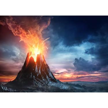 Imagem de Loccor Pano de fundo de vulcão de tecido de 2,1 x 1,5 m erupção de vulcão vermelho quente lava e gases fundo natureza geologia pano de fundo decoração de casa interior mural fundo estúdio foto