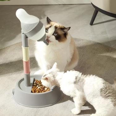 Imagem de KTZCTPCA Dispensador de água para animais de estimação e tigela de comida, alimentador automático 2 em 1, dispensador de água para gatos com altura ajustável, dispensador de garrafa de água para cães