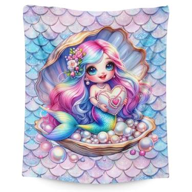 Imagem de Cobertor infantil de sereia para meninas, presente para amantes de sereias, aconchegante, leve, 127 x 102 cm, para quarto, cama, sofá, acampamento