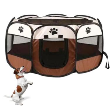 Imagem de Tenda Cercado Dobrável para Pet – Portátil, com Tela Anti-mosquito, Zíper Superior e Porta Enrolável | Fácil de Montar e Transportar | Impermeável | Casinha Pet | Cercadinho | Cachorro Gato (Marrom)