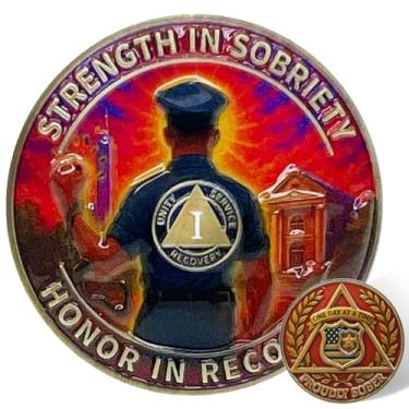 Imagem de Leafence Police AA Sobriety Coin Strength in Sobriety Recovery Token Alcoólicos Anônimos Moedas AA e Medalhões Sober Chip One Day at a Time Presentes de Sobriedade (Moeda Sobriedade da Polícia, 1 Ano)