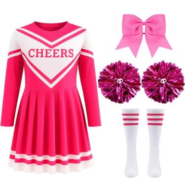 Imagem de Haysandy Conjunto de fantasia de líder de torcida para meninas para festa de aniversário de Halloween (10 a 11 anos, rosa)