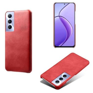 Imagem de Capa para OPPO Realme C65 4G,Proteção contra quedas,Casca de volta de cor sólida simples,Design de couro de imitação de plástico-Red