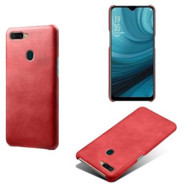Imagem de Capa para OPPO A5S,Proteção contra quedas,Casca de volta de cor sólida simples,Design de couro de imitação de plástico-Red