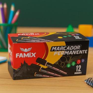 Imagem de Marcador Permanente Famix Caixa com 12 Unidades  Ponta Chanfrada Cores