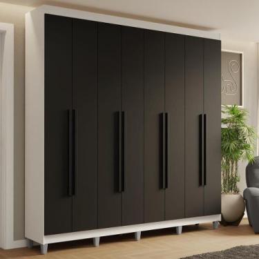 Imagem de Guarda-roupa Casal Com Pés 8 Portas Batentes Branco-preto-branco Satur