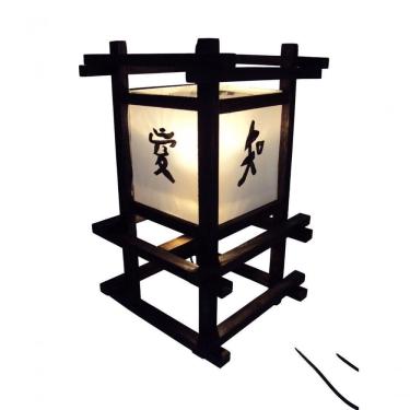 Imagem de Abajur De Chão Piso E Mesa Luminária Rustico Oriental Ideograma Sala Quarto Madeira
