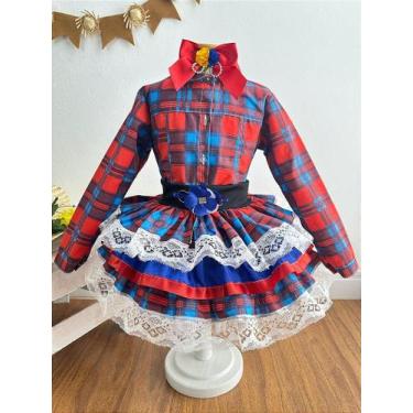 Imagem de Conjunto Meninas Junino Camisa Vermelha com Saia Xadrez - Vestido Infa
