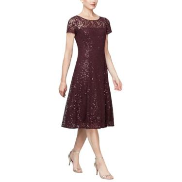 Imagem de S.L. Fashions Vestido feminino de manga curta com lantejoulas e renda comprimento chá mãe da noiva (tamanho pequeno e regular), Fig Sequin, 44