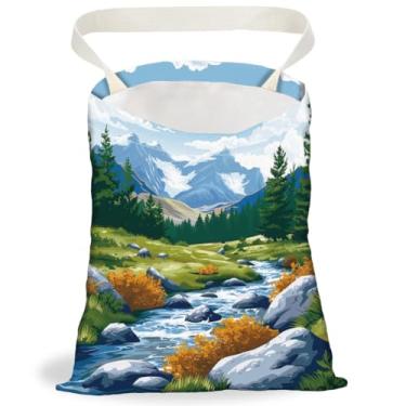 Imagem de DELORIGIN Bolsa de lixo portátil com vista para o rio e montanha, com botões de pressão, banco traseiro, caixote do lixo para mulheres, homens, acessórios de interior de carro, cozinha, casa, viagem