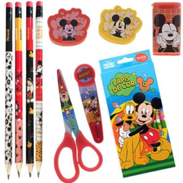 Imagem de Kit Escolar Infantil com Lapis, Borracha, Apontador, Lapis de Cor e Tesoura Personagem MK