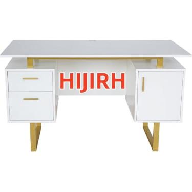 Imagem de HIJIRH Bancada de laboratório de ciências, superfície de trabalho profissional, branca com detalhes dourados