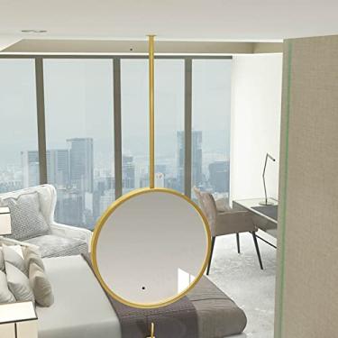 Imagem de EHVYBDX Espelho cosmético espelhos decorativos dourados para parede, espelho de banheiro flutuante, espelho de haste de pendurar grande círculo com moldura de metal, espelho montado no teto